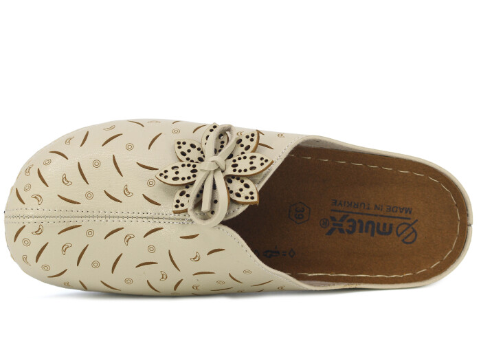 Mulex Zenne 2555 Büyük Beden Lazerli Çiçekli Kışlık Kapalı Günlük Terlik Kapalı Terlik Bej - Mulex (1)
