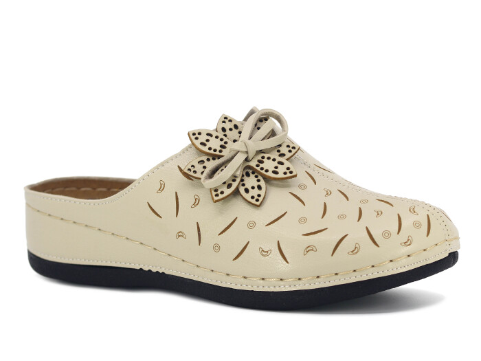 Mulex Zenne 2555 Büyük Beden Lazerli Çiçekli Kışlık Kapalı Günlük Terlik Kapalı Terlik Bej - Mulex