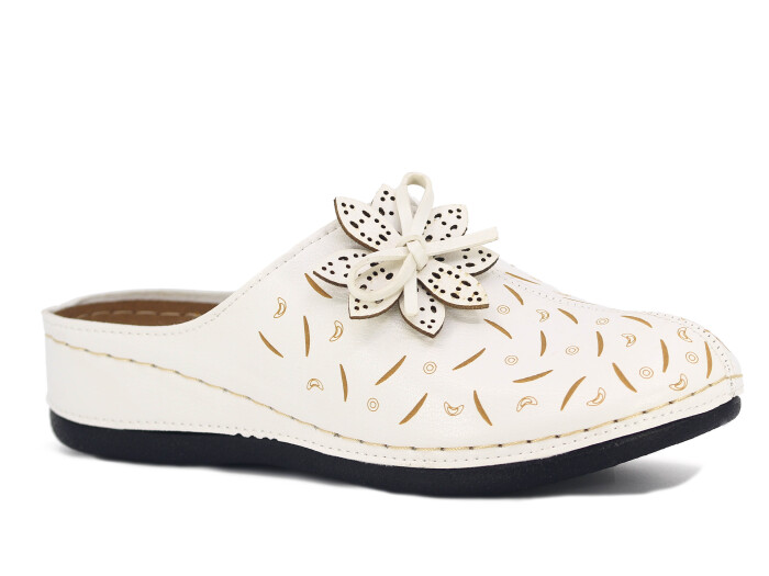 Mulex Zenne 2555 Büyük Beden Lazerli Çiçekli Kışlık Kapalı Günlük Terlik Kapalı Terlik Beyaz - 1