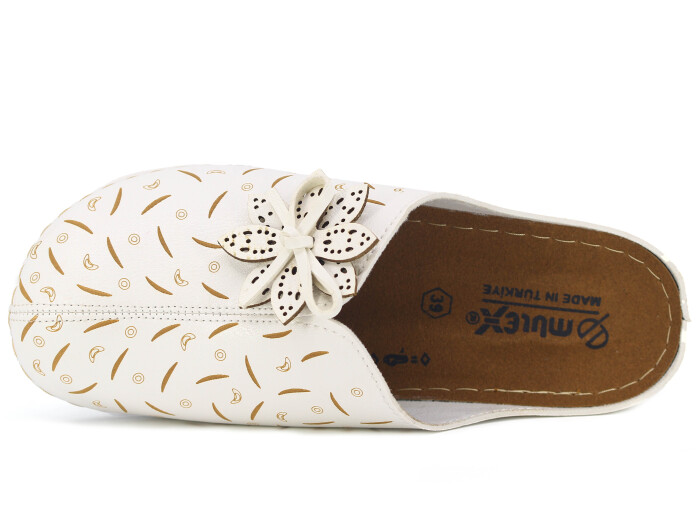 Mulex Zenne 2555 Büyük Beden Lazerli Çiçekli Kışlık Kapalı Günlük Terlik Kapalı Terlik Beyaz - Mulex (1)