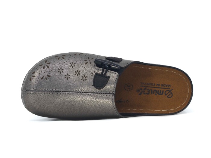 Mulex Zenne 2556 Lastikli Tokalı Kışlık Burnu Kapalı Terlik Platin - Mulex (1)