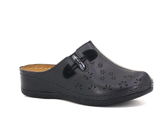 Mulex Zenne 2556 Lastikli Tokalı Kışlık Burnu Kapalı Terlik Siyah - Mulex