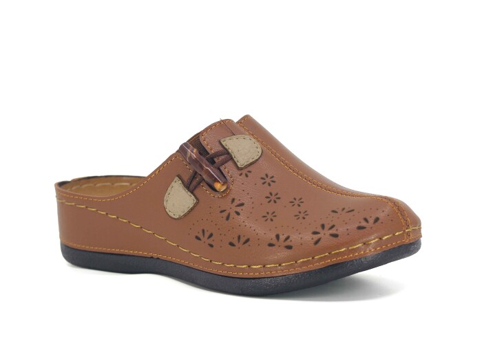 Mulex Zenne 2556 Lastikli Tokalı Kışlık Burnu Kapalı Terlik Taba - Mulex