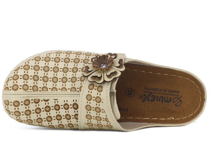 Mulex Zenne 2558 Büyük Beden Kapalı Lazerli Çiçekli Kışlık Kapalı Terlik Bej - 2