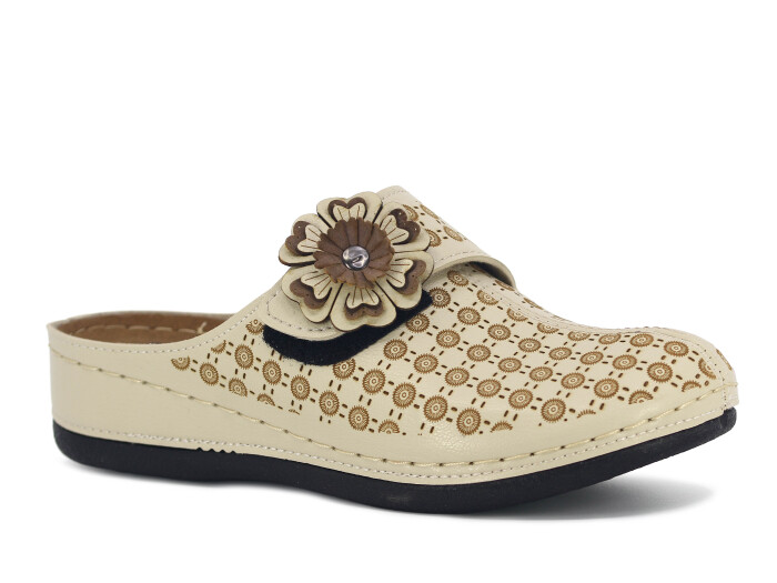 Mulex Zenne 2558 Büyük Beden Kapalı Lazerli Çiçekli Kışlık Kapalı Terlik Bej - Mulex