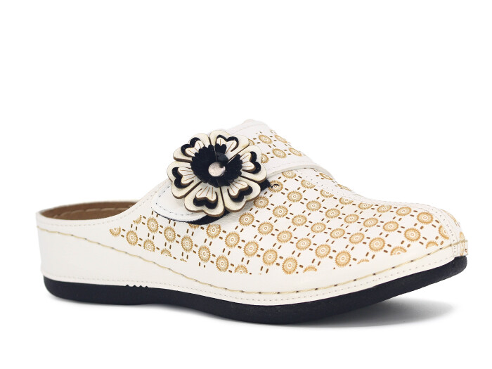 Mulex Zenne 2558 Büyük Beden Kapalı Lazerli Çiçekli Kışlık Kapalı Terlik Beyaz - Mulex