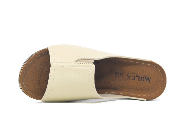 Mulex Zenne 2651 Düz Yüz Lastikli Monta Günlük Terlik Bej - 2