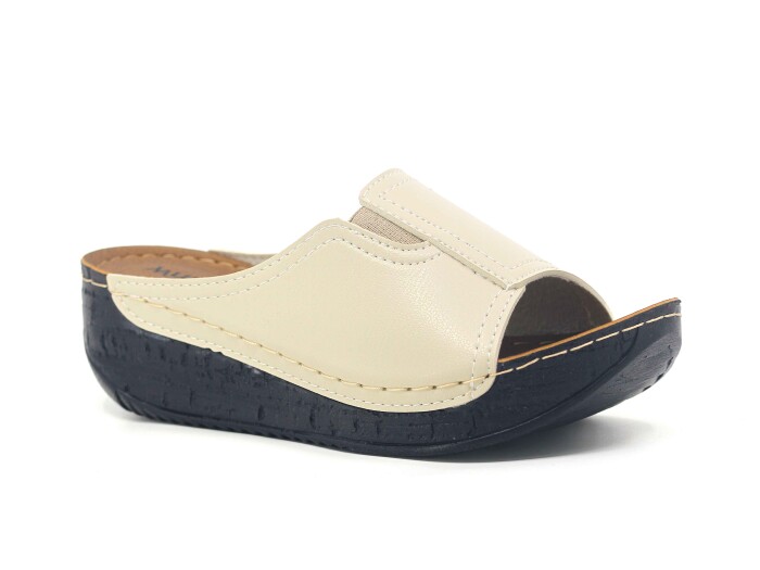 Mulex Zenne 2651 Düz Yüz Lastikli Monta Günlük Terlik Bej - 1