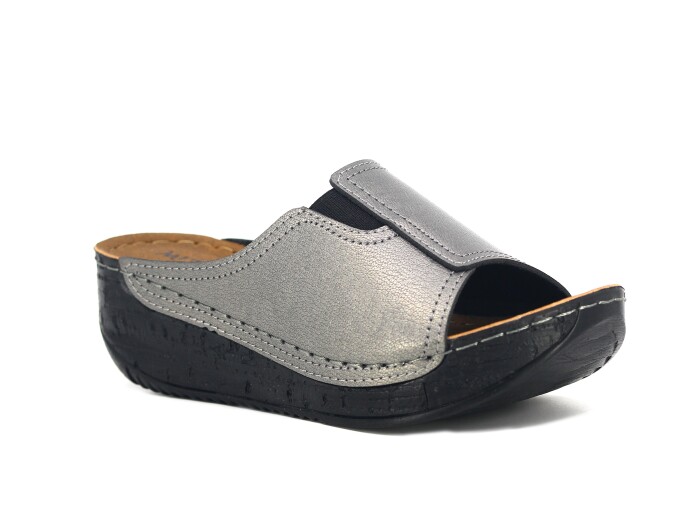 Mulex Zenne 2651 Düz Yüz Lastikli Monta Günlük Terlik Platin - Mulex