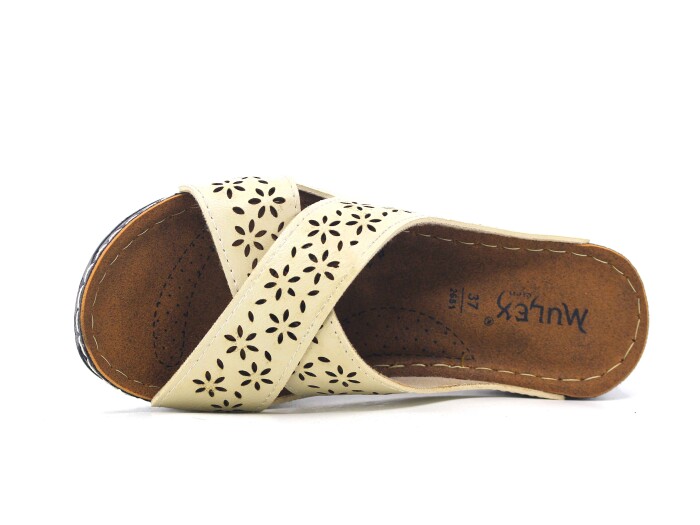 Mulex Zenne 2652 Monta Çapraz Lazerli Günlük Terlik Bej - Mulex (1)