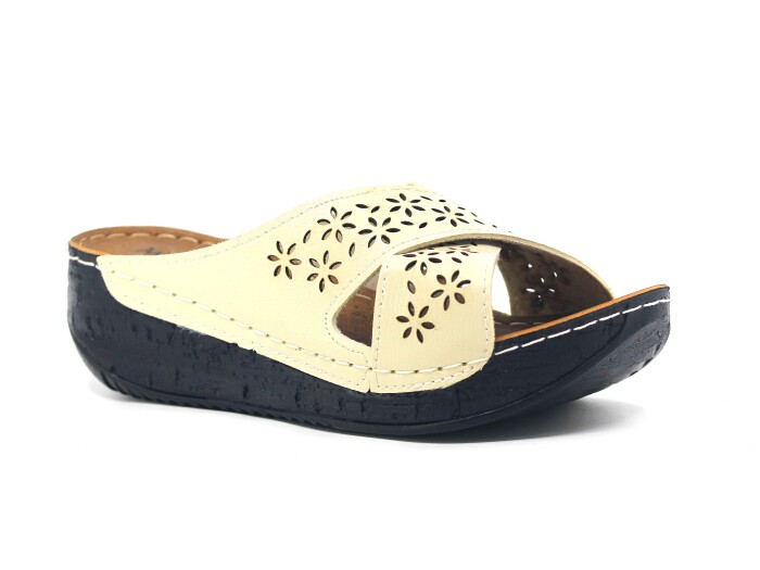 Mulex Zenne 2652 Monta Çapraz Lazerli Günlük Terlik Bej - Mulex