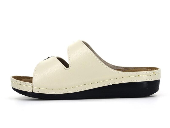 Mulex Zenne 2952 Monta İçi Dikişli Çift Toka Günlük Terlik Bej - Mulex (1)