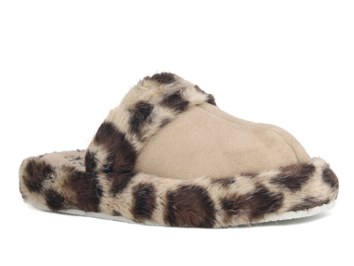 Olgun Zenne Peluş Kapalı Kışlık Ev Terliği Leopar Bej - 1