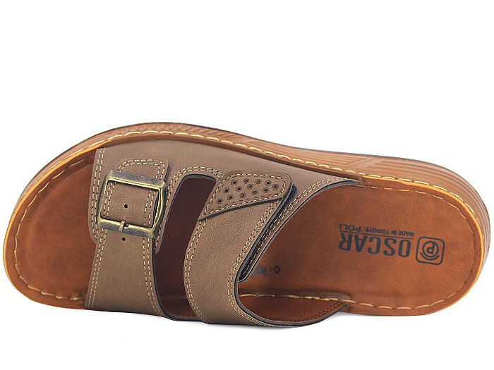 Oscar Merdane M-4101Çift Toka Kutulu Günlük Terlik Vizon - Oscar (1)