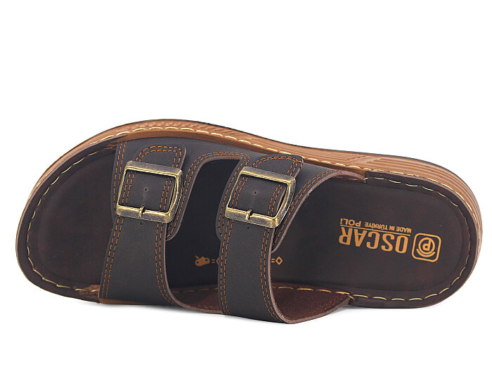 Oscar Merdane M-4102 Çift Toka Günlük Terlik Kahve - Oscar (1)