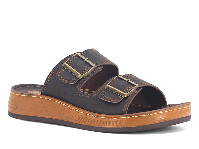 Oscar Merdane M-4102 Çift Toka Günlük Terlik Kahve 