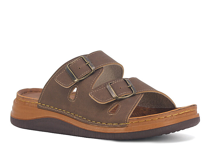 Oscar Merdane M-5103 Çift Toka Günlük Terlik Vizon - Oscar