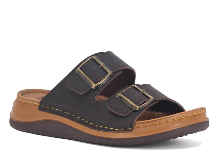 Oscar Merdane M-5104 Çift Toka Günlük Terlik Kahve - 1