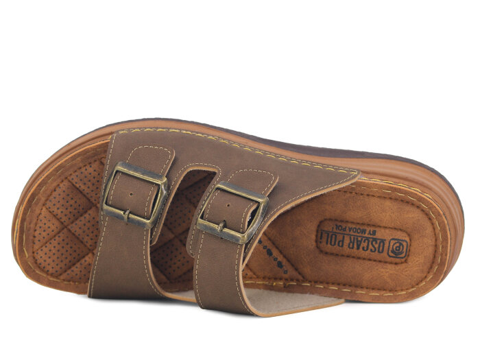 Oscar Merdane M-5104 Çift Toka Günlük Terlik Vizon - 2