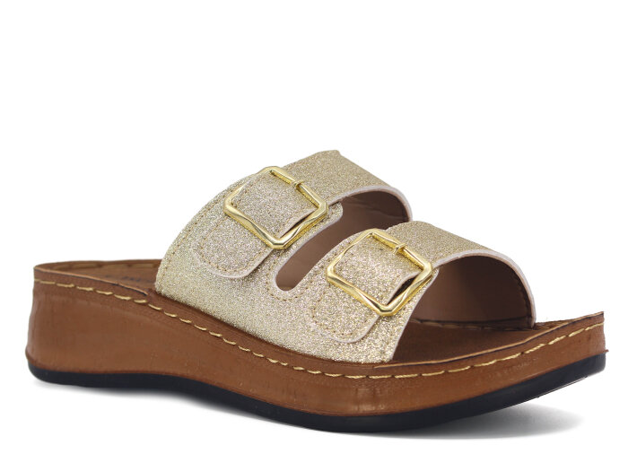 Oscar Zenne Z-354 Çift Toka Günlük Terlik Altın 