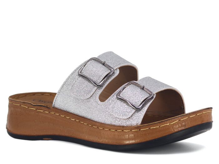 Oscar Zenne Z-354 Çift Toka Günlük Terlik Gümüş - Oscar