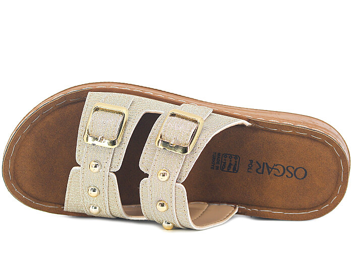 Oscar Zenne Z-359 Çift Toka Topuklu Günlük Terlik Altın - Oscar (1)