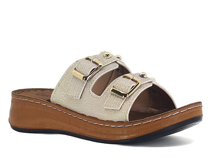 Oscar Zenne Z-359 Çift Toka Topuklu Günlük Terlik Altın - 1