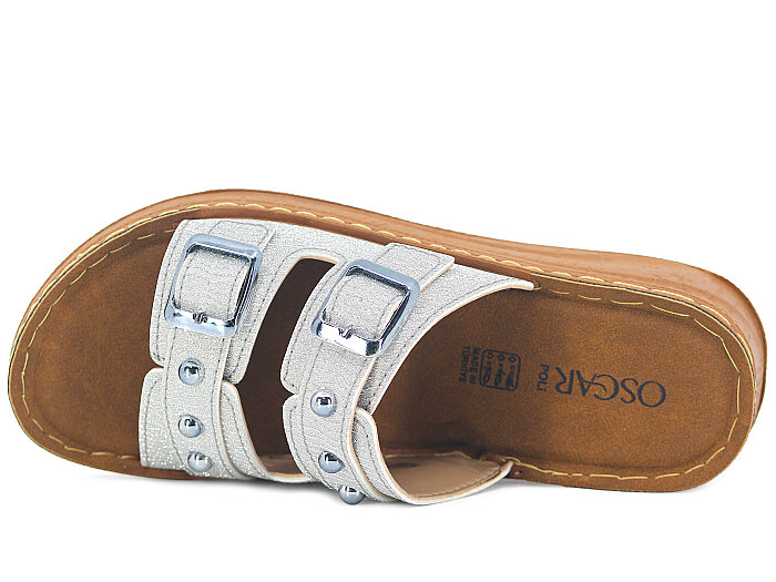 Oscar Zenne Z-359 Çift Toka Topuklu Günlük Terlik Gümüş - 2