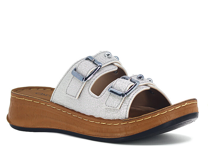 Oscar Zenne Z-359 Çift Toka Topuklu Günlük Terlik Gümüş - 1