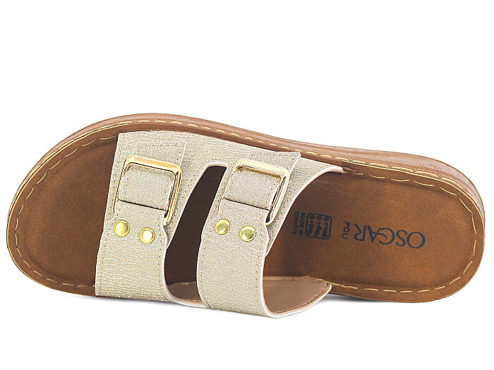 Oscar Zenne Z-360 Çift Toka Topuklu Günlük Terlik Altın - Oscar (1)