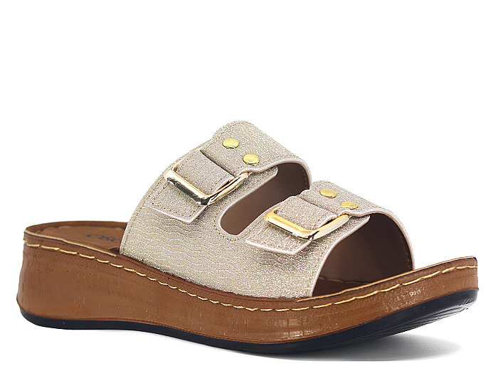 Oscar Zenne Z-360 Çift Toka Topuklu Günlük Terlik Altın - Oscar