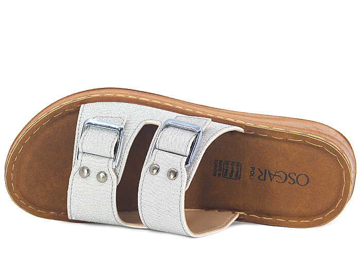 Oscar Zenne Z-360 Çift Toka Topuklu Günlük Terlik Gümüş - 2