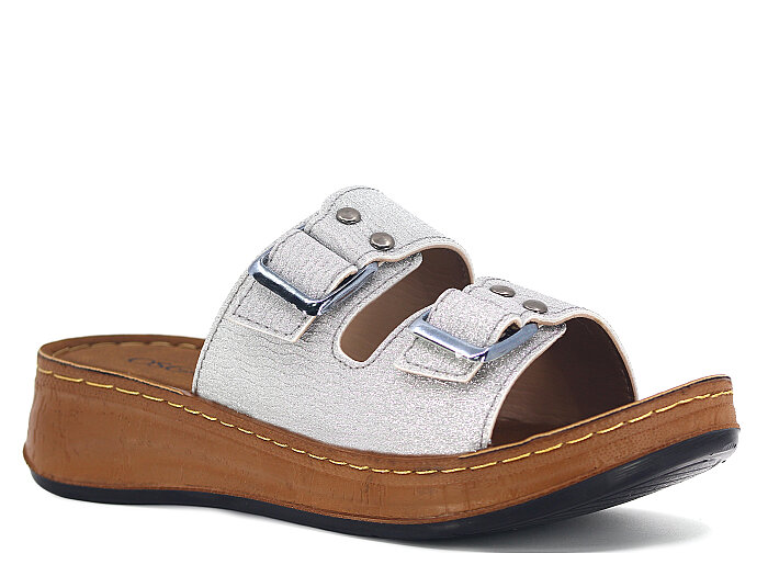 Oscar Zenne Z-360 Çift Toka Topuklu Günlük Terlik Gümüş - Oscar