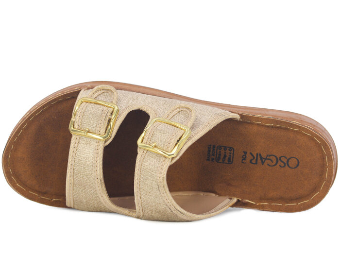 Oscar Zenne Z-367-3 Çift Toka Günlük Terlik Bej - Oscar (1)
