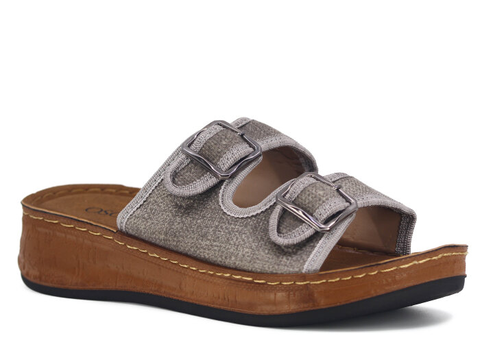 Oscar Zenne Z-367-3 Çift Toka Günlük Terlik Gri - Oscar