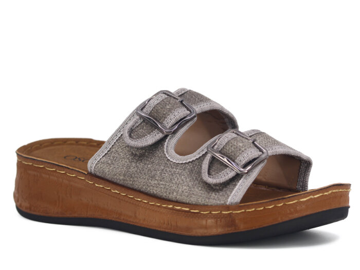 Oscar Zenne Z-367-3 Çift Toka Günlük Terlik Gri - 1