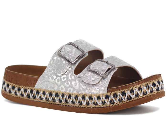 Oscar Zenne Z-456-3 Çift Toka Günlük Terlik Gümüş - 1