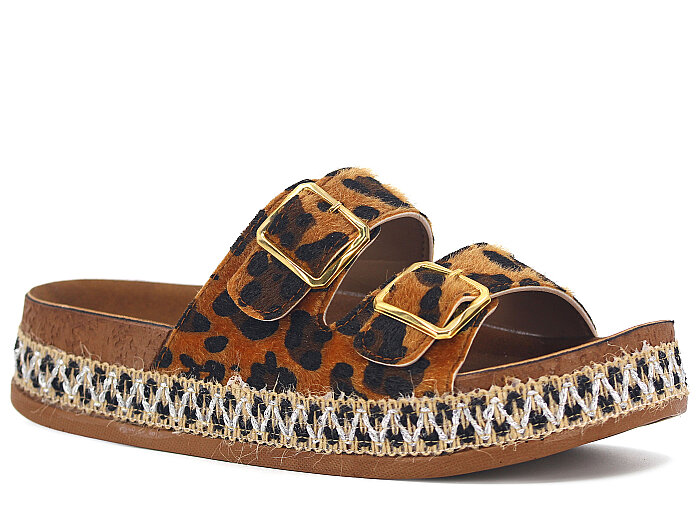 Oscar Zenne Z-472 Çift Toka Günlük Terlik Taba Leopar - Oscar