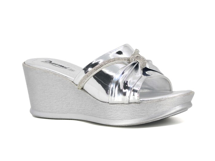 Parmi Zenne 11105 Yüksek Taşlı Kutulu Günlük Terlik Gümüş - Parmi