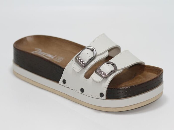 Parmi Zenne 21101 Çift Toka Ağaç Desen Kalın Günlük Terlik Bej - Parmi