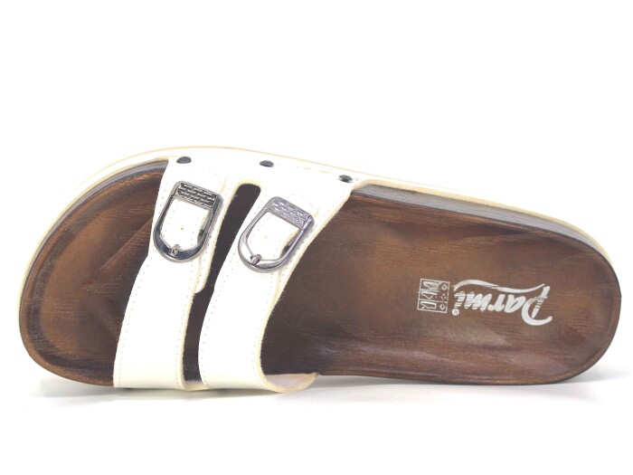 Parmi Zenne 21101 Çift Toka Ağaç Desen Kalın Günlük Terlik Beyaz - Parmi (1)