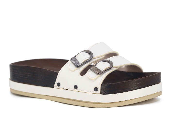 Parmi Zenne 21101 Çift Toka Ağaç Desen Kalın Günlük Terlik Beyaz - Parmi