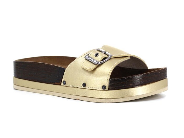 Parmi Zenne 21103 Tek Toka Ağaç Desen Kalın Günlük Terlik Altın 