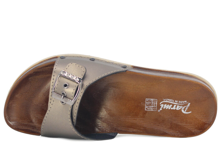 Parmi Zenne 21501 Ağaç Desen Tek Toka Poşetli Günlük Terlik Platin - 2