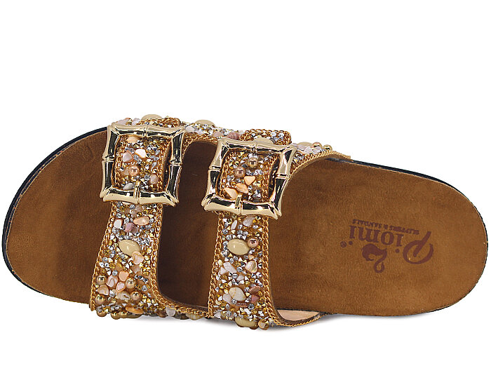 Piomi Zenne 7025 Çift Toka Kutulu Günlük Terlik Altın - 2