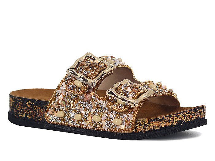 Piomi Zenne 7025 Çift Toka Kutulu Günlük Terlik Altın - 1