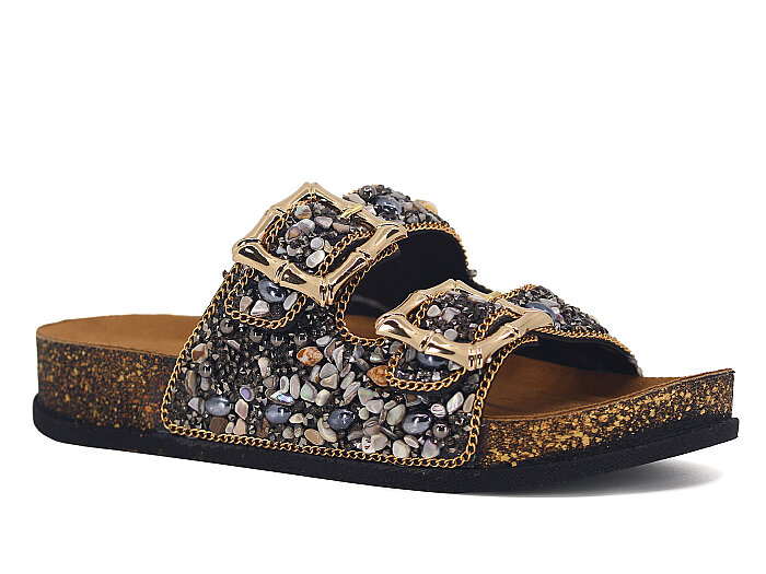 Piomi Zenne 7025 Çift Toka Kutulu Günlük Terlik Füme - Piomi