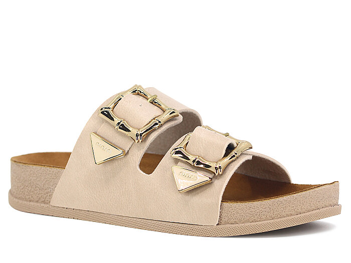 Piomi Zenne 7071 Çift Toka Kutulu Günlük Terlik Bej - Piomi