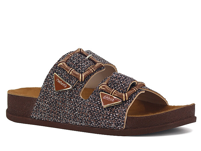 Piomi Zenne 7071 Çift Toka Kutulu Günlük Terlik Kahve Hasır - 1