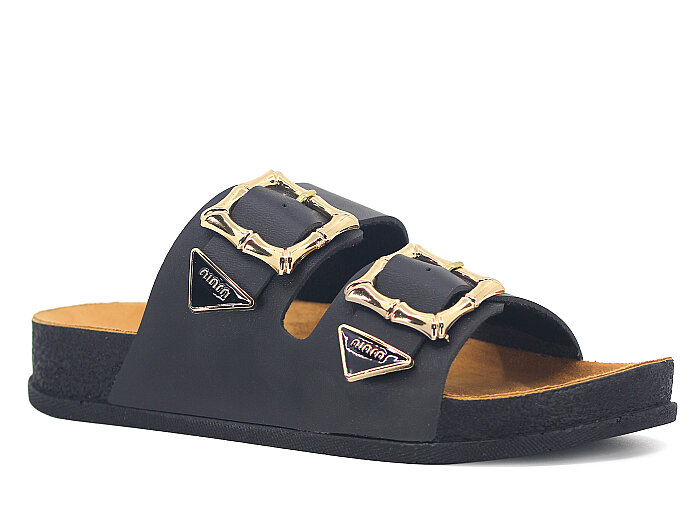 Piomi Zenne 7071 Çift Toka Kutulu Günlük Terlik Siyah - 1